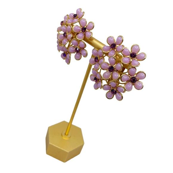 Vintage 1970’s Purple Floral Cluster Clip-On Earrings - Picture 4 of 5